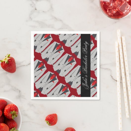 Gepersonaliseerde Mannen Gray Suit & Red Stropdas Servetten (Insitu)