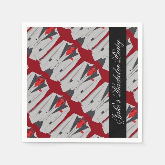 Gepersonaliseerde Mannen Gray Suit & Red Stropdas  Servetten (Voorkant)