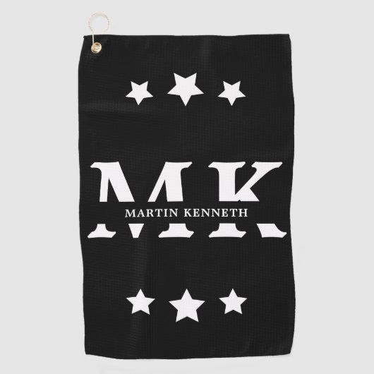 Gepersonaliseerde Mannen zwart-wit monogram Golfhanddoek (Voorkant)