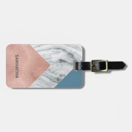 Gepersonaliseerde Marble Faux Roos Goud Blauw Bagagelabel
