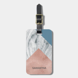 Gepersonaliseerde Marble Faux Roos Goud Blauw Bagagelabel