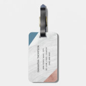 Gepersonaliseerde Marble Faux Roos Goud Blauw Bagagelabel (Achterkant verticaal)