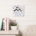 Gepersonaliseerde Marble Grandma Photo Collage Fam Vierkante Klok<br><div class="desc">oma, we houden van je! Deze prachtige gepersonaliseerde wandklok is het perfecte cadeau om je grootmoeder te laten weten hoeveel je van haar houdt. Upload eenvoudig uw favoriete afbeeldingen die op een grijze marmerachtergrond worden getoond en pas de tekst aan om van dit een extra speciaal uniek cadeau te maken....</div>