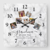 Gepersonaliseerde Marble Grandma Photo Collage Fam Vierkante Klok (Voorkant)