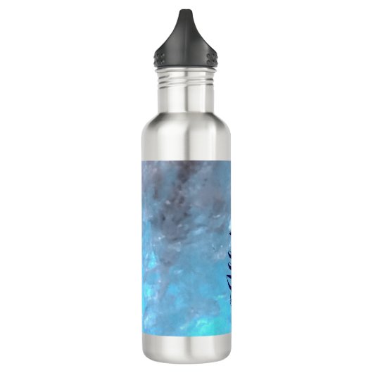 Gepersonaliseerde Marble Turquoise Blue Trendy Waterfles (Links)