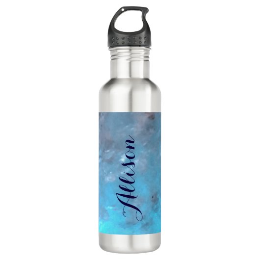 Gepersonaliseerde Marble Turquoise Blue Trendy Waterfles (Voorkant)