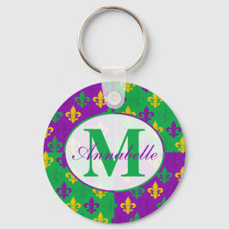Gepersonaliseerde Mardi Gras Fleur de Lis Pattern Sleutelhanger
