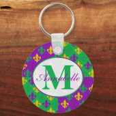 Gepersonaliseerde Mardi Gras Fleur de Lis Pattern Sleutelhanger (Voorkant)