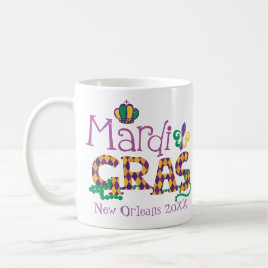 Gepersonaliseerde Mardi Gras Koffiemok (Links)