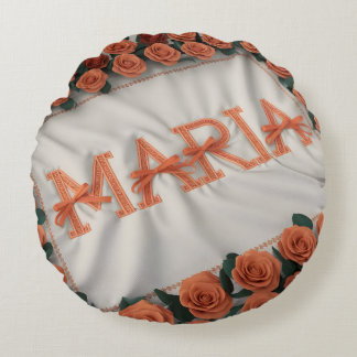 Gepersonaliseerde Maria met Oranje Roos Rond Kussen