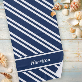 Gepersonaliseerde Marine Blauw en Witte Strepen Strandlaken