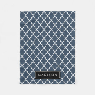 Gepersonaliseerde Marine Blauw en Zwart Quatrefoil Fleece Deken