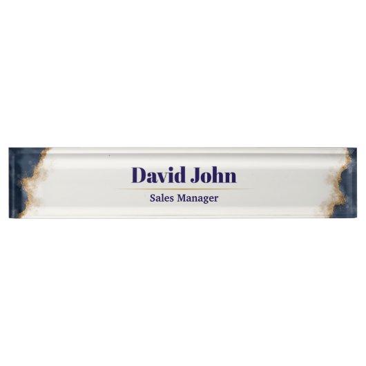 Gepersonaliseerde marine blauw & goud agaat naambordje (Voorkant)