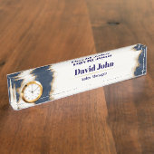 Gepersonaliseerde marine blauw & goud agaat naambordje (Zijkant)