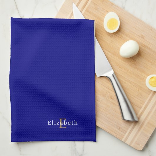 Gepersonaliseerde Marine Blauwe Keuken Handdoek (Quarter Fold)