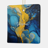 Gepersonaliseerde marine en gouden alcohol inkt vl keramisch ornament (Links)
