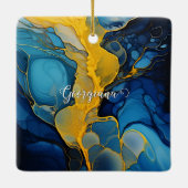 Gepersonaliseerde marine en gouden alcohol inkt vl keramisch ornament (Achterkant)