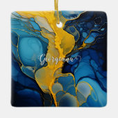 Gepersonaliseerde marine en gouden alcohol inkt vl keramisch ornament (Voorkant)