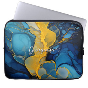 Gepersonaliseerde marine en gouden alcohol inkt vl laptop sleeve