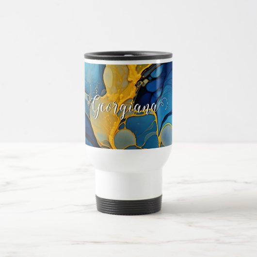 Gepersonaliseerde marine en gouden alcohol inkt vl reisbeker (Center)