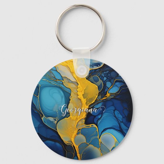 Gepersonaliseerde marine en gouden alcohol inkt vl sleutelhanger (Voorkant)