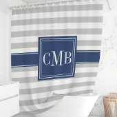 Gepersonaliseerde marine en grijs gestreept douchegordijn