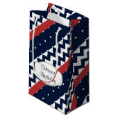 Gepersonaliseerde marine en witte Chevron ZigZag Klein Cadeauzakje (Voorkant Gekanteld)