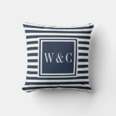 Gepersonaliseerde marine en witte monogram kussen (Voorkant)