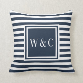 Gepersonaliseerde marine en witte monogram kussen