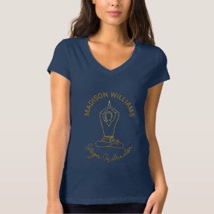 Gepersonaliseerde marine Yoga Teacher Line Art Pos T-shirt
