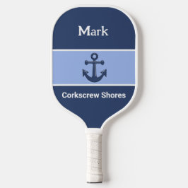 Gepersonaliseerde marineblauw anchor monogrammed pickleball paddle