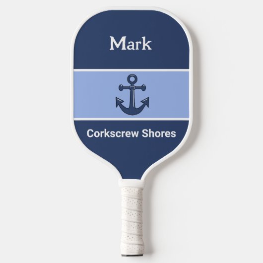 Gepersonaliseerde marineblauw anchor monogrammed pickleball paddle (Voorkant)