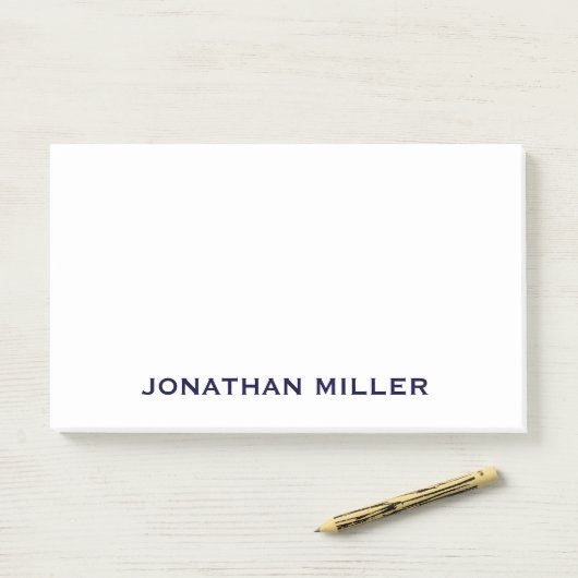 Gepersonaliseerde marineblauw en witte monogram 10 post-it® notes (Op bureau)