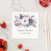 Gepersonaliseerde marineblauw roze wit bloemenbrui servet (Insitu)