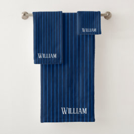 Gepersonaliseerde marineblauwe instripes bad handdoek
