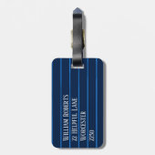 Gepersonaliseerde marineblauwe instripes bagagelabel (Achterkant verticaal)