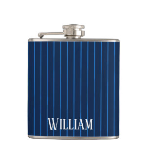 Gepersonaliseerde marineblauwe instripes heupfles