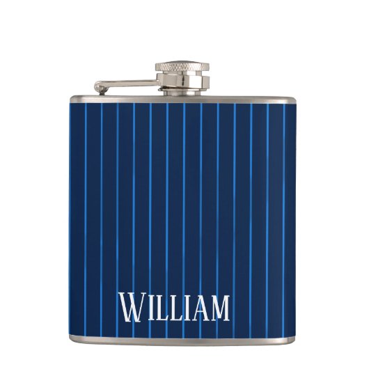 Gepersonaliseerde marineblauwe instripes heupfles (Voorkant)