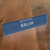 Gepersonaliseerde marineblauwe instripes naambordje (Zijkant)