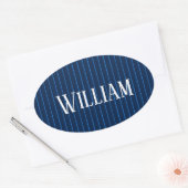 Gepersonaliseerde marineblauwe instripes ovale sticker (Envelop)