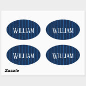 Gepersonaliseerde marineblauwe instripes ovale sticker (Vel)