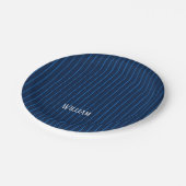 Gepersonaliseerde marineblauwe instripes papieren bordje (Gekanteld)