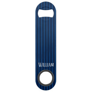 Gepersonaliseerde marineblauwe instripes speed flessenopener