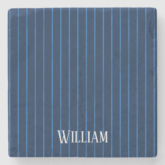 Gepersonaliseerde marineblauwe instripes stenen onderzetter (Voorkant)