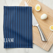 Gepersonaliseerde marineblauwe instripes theedoek (Quarter Fold)