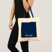 Gepersonaliseerde marineblauwe instripes tote bag (Voorkant (product))