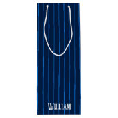 Gepersonaliseerde marineblauwe instripes wijn cadeautas (Achterkant)
