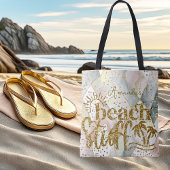 Gepersonaliseerde marmer en goud "Beach stuff" Tote Bag