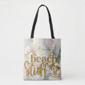 Gepersonaliseerde marmer en goud "Beach stuff" Tote Bag (Voorkant)