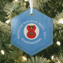 Gepersonaliseerde Marokkaanse Hanukkah-engel vlag Glas Ornament